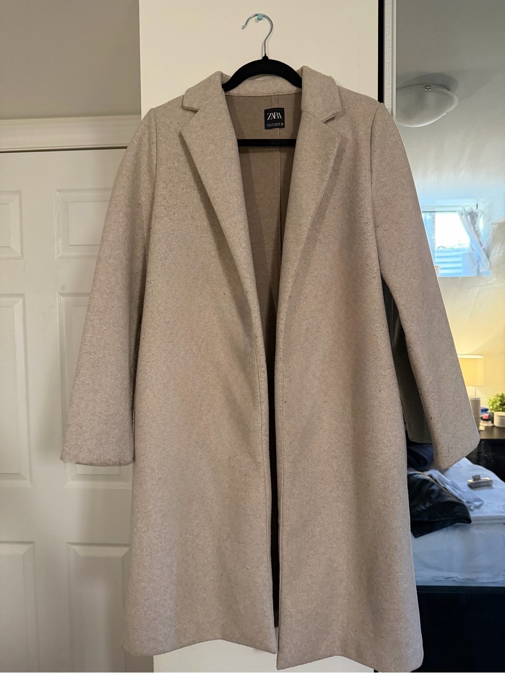 Zara Beige Long Wool-Blend Trench Coat